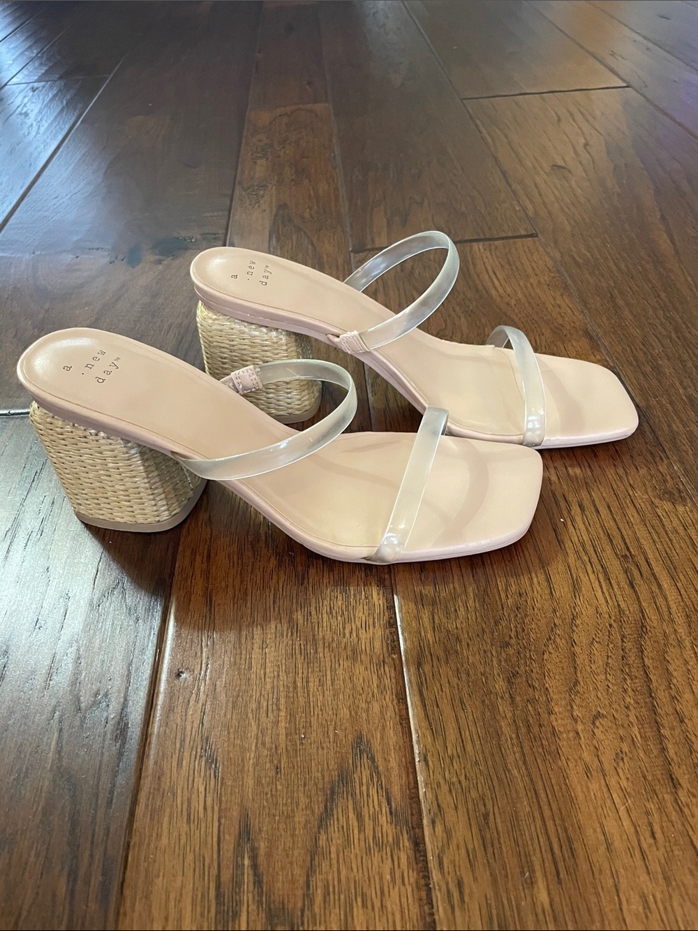 a new day Blush Nude Clear Strap Woven Block Heel Sandals